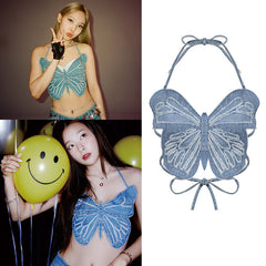 TWICE NAYEON RED VELVET SEULGI BLUE BUTTERFLY TOP SHIRT