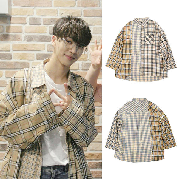 HIGHLIGHT GIKWANG WANNA ONE GUANLIN BEIGE FLANNEL SHIRT